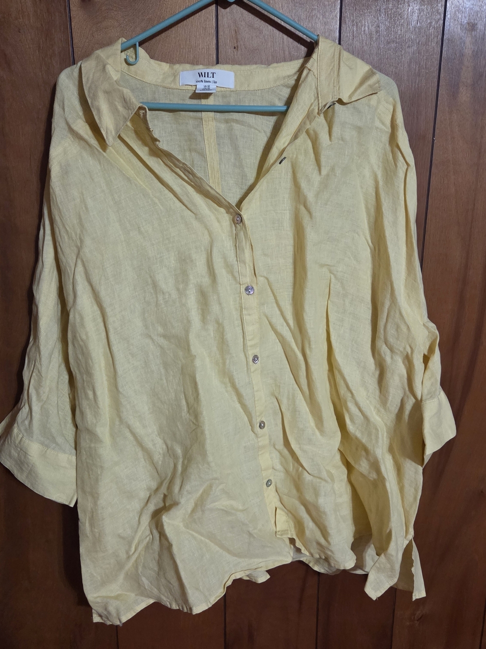WILT Women's Lightweight Button-Down 100% Linen Shirt Buttet Yellow Plus Size 3x